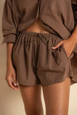 ELCE Swim Selalu|Bottoms-REMI SHORT - MOCHA PINSTRIPE